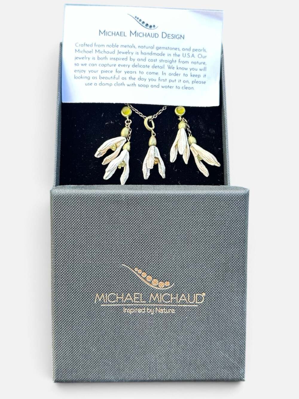 Michael Michaud Snowdrops Jewelry Set- Pendant Necklace and Dangle Earrings - Picture 2 of 6